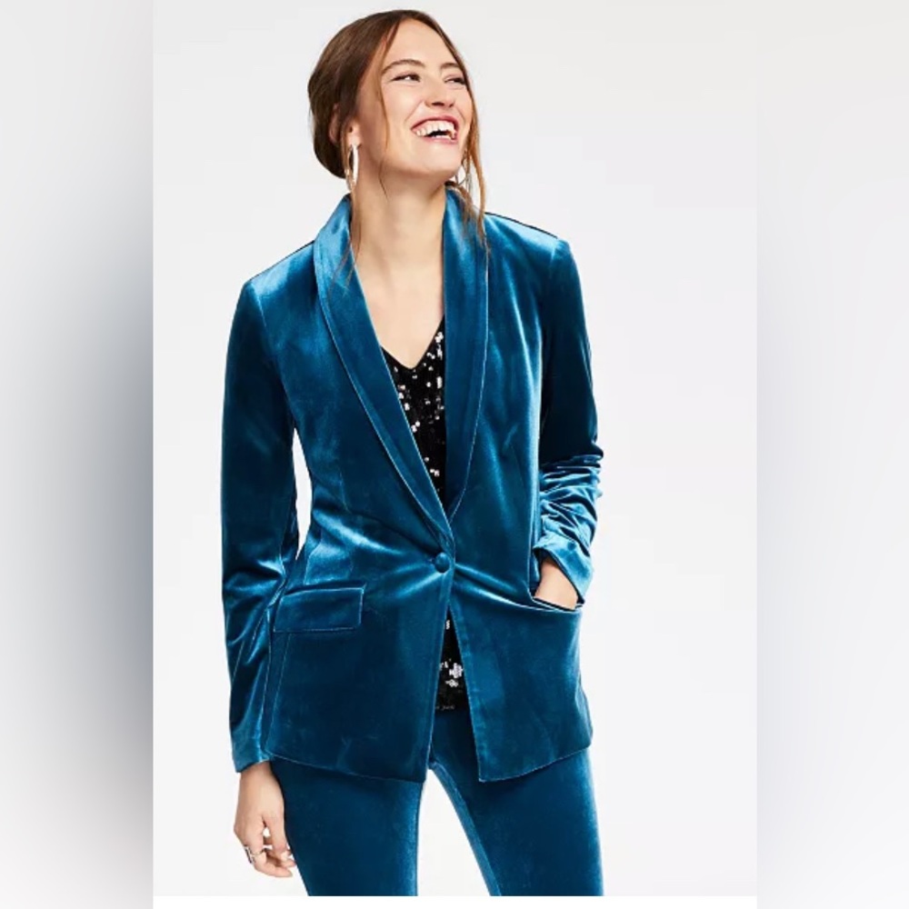 Women’s tailored royal blue velvet two-piece suit